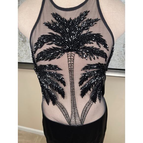 Retrofete Ondine Sequin Embellished Palm Tree Sheer Black Mini Dress Size Medium - Picture 5 of 9